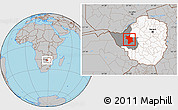 Gray Location Map of Lupane, highlighted country, highlighted parent region