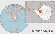 Gray Location Map of Lupane, highlighted country, hill shading