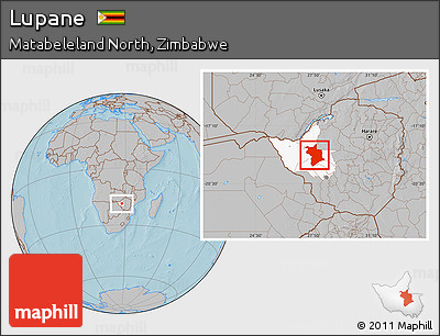 Gray Location Map of Lupane, highlighted parent region, hill shading