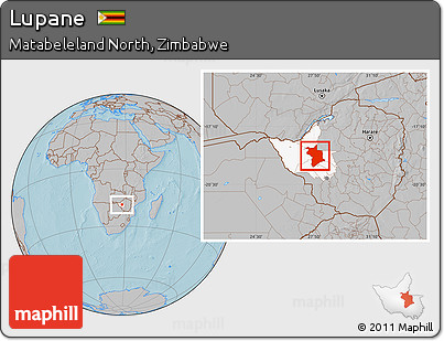 Gray Location Map of Lupane, highlighted parent region, hill shading