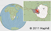 Savanna Style Location Map of Lupane, highlighted country, highlighted parent region, hill shading