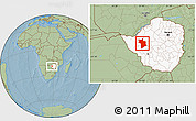 Savanna Style Location Map of Lupane, highlighted country, hill shading