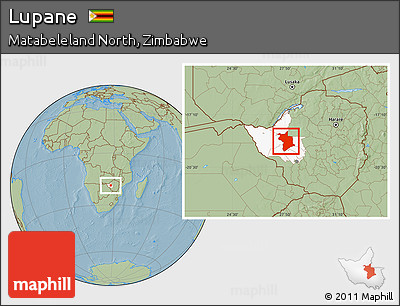 Savanna Style Location Map of Lupane, highlighted parent region, hill shading