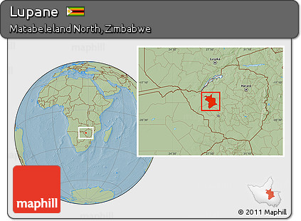 Savanna Style Location Map of Lupane, hill shading