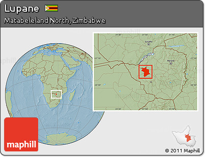 Savanna Style Location Map of Lupane, hill shading