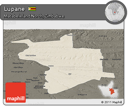 Shaded Relief Panoramic Map of Lupane, darken
