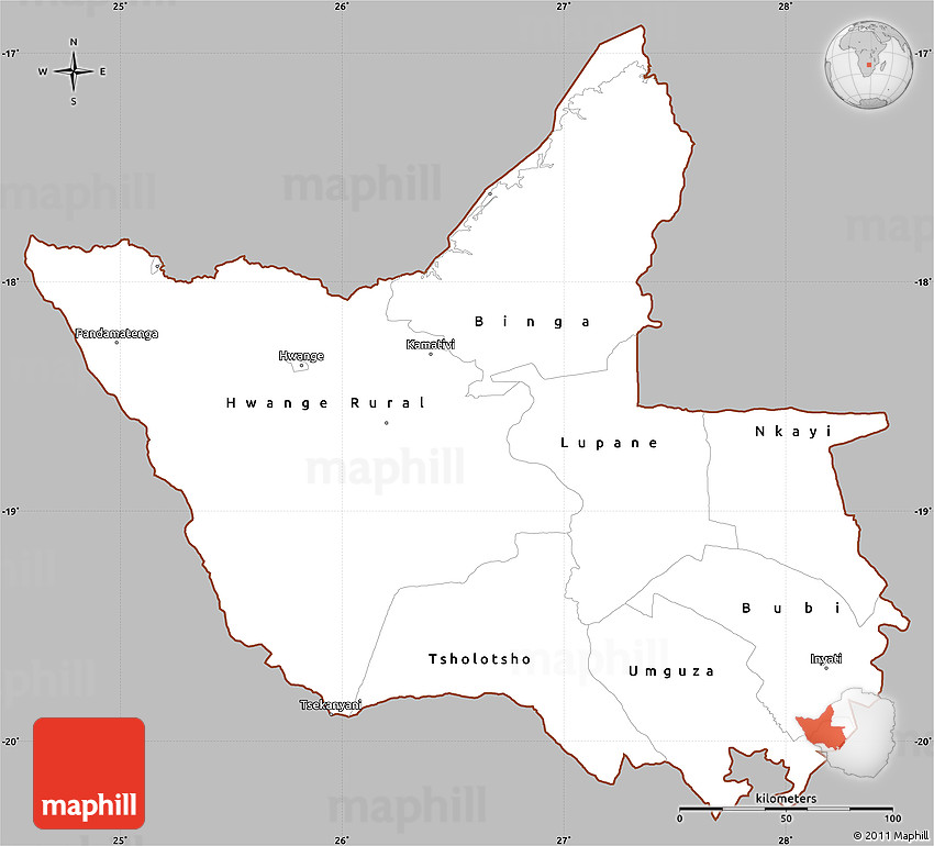 Matabeleland North Province Map Gray Simple Map Of Matabeleland North, Cropped Outside