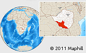Shaded Relief Location Map of Matabeleland South, highlighted country, within the entire country