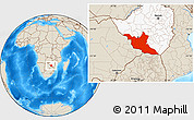 Shaded Relief Location Map of Matabeleland South, highlighted country
