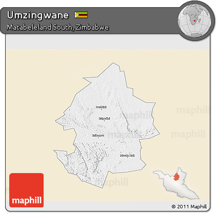 Classic Style 3D Map of Umzingwane, single color outside