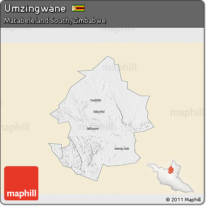 Classic Style 3D Map of Umzingwane, single color outside