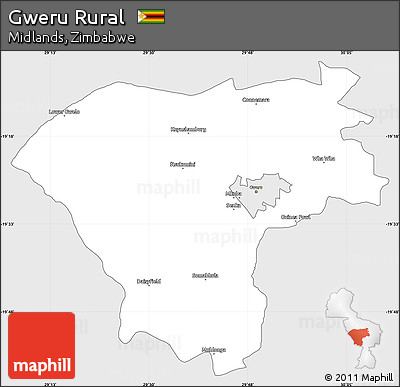 Silver Style Simple Map of Gweru Rural, single color outside