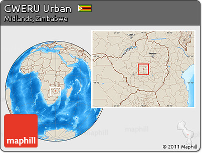 Shaded Relief Location Map of GWERU Urban