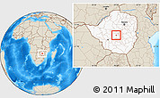 Shaded Relief Location Map of GWERU Urban, highlighted country