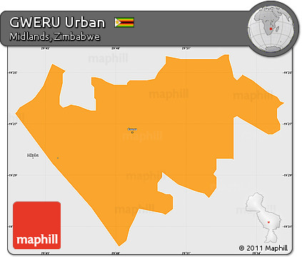 Political Simple Map of GWERU Urban, single color outside, borders and labels