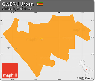 Political Simple Map of GWERU Urban, single color outside, borders and labels