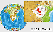 Physical Location Map of Midlands, highlighted country, within the entire country