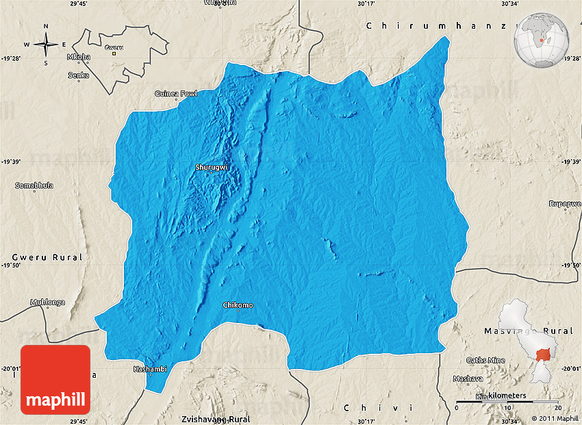 Political Map of Shurugwi, shaded relief outside