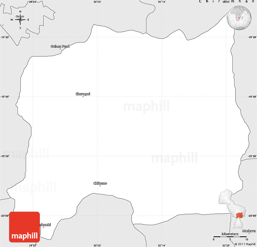 Silver Style Simple Map of Shurugwi