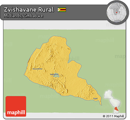 Savanna Style 3D Map of Zvishavane Rural, single color outside