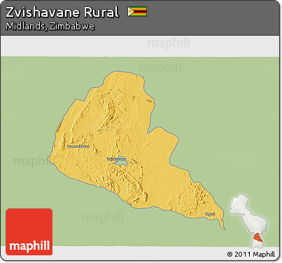 Savanna Style 3D Map of Zvishavane Rural, single color outside