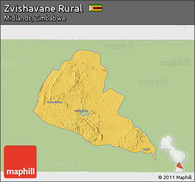 Savanna Style 3D Map of Zvishavane Rural, single color outside