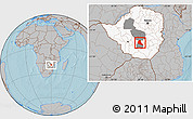 Gray Location Map of Zvishavane Rural, highlighted country, highlighted parent region, hill shading