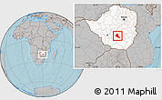 Gray Location Map of Zvishavane Rural, highlighted country, hill shading