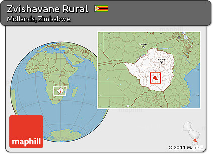 Savanna Style Location Map of Zvishavane Rural, highlighted country, within the entire country