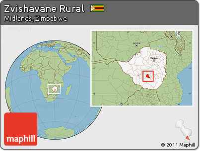 Savanna Style Location Map of Zvishavane Rural, highlighted country, within the entire country