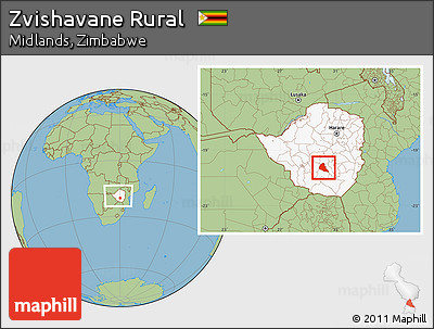 Savanna Style Location Map of Zvishavane Rural, highlighted country, within the entire country