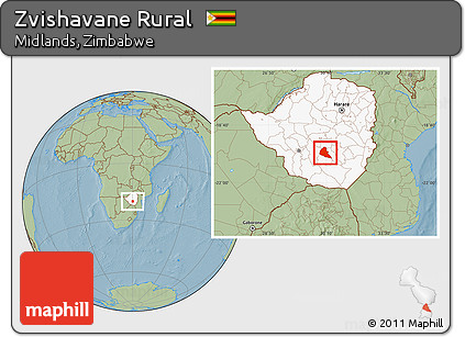 Savanna Style Location Map of Zvishavane Rural, highlighted country, hill shading