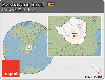 Savanna Style Location Map of Zvishavane Rural, highlighted country, hill shading