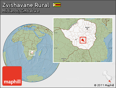 Savanna Style Location Map of Zvishavane Rural, highlighted country, hill shading
