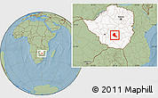 Savanna Style Location Map of Zvishavane Rural, highlighted country, hill shading