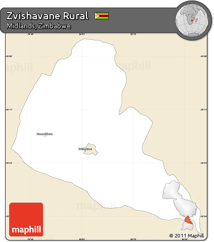 Classic Style Simple Map of Zvishavane Rural, single color outside