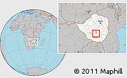 Gray Location Map of ZVISHAVANE urban, highlighted country, within the entire country