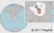 Gray Location Map of ZVISHAVANE urban, highlighted country, highlighted parent region, hill shading