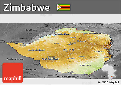 Physical Panoramic Map of Zimbabwe, darken, desaturated