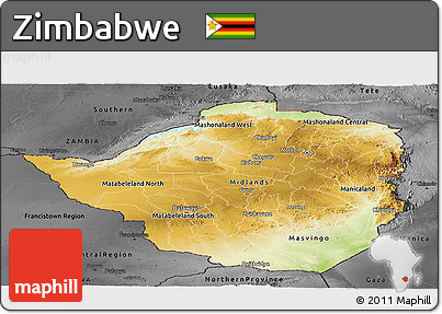Physical Panoramic Map of Zimbabwe, darken, desaturated