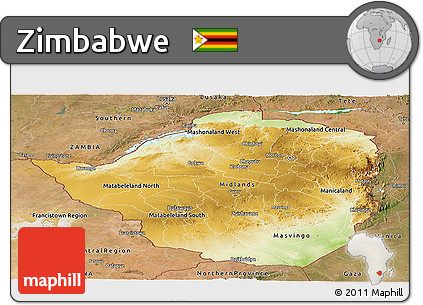 Physical Panoramic Map of Zimbabwe, satellite outside