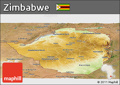 Physical Panoramic Map of Zimbabwe, satellite outside