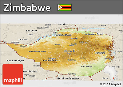 Physical Panoramic Map of Zimbabwe, shaded relief outside