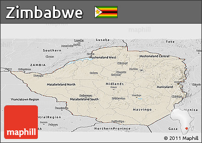 Shaded Relief Panoramic Map of Zimbabwe, desaturated