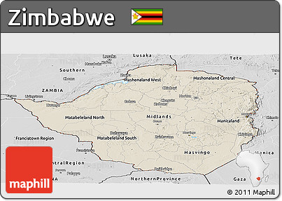 Shaded Relief Panoramic Map of Zimbabwe, desaturated
