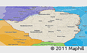 Shaded Relief Panoramic Map of Zimbabwe, political shades outside