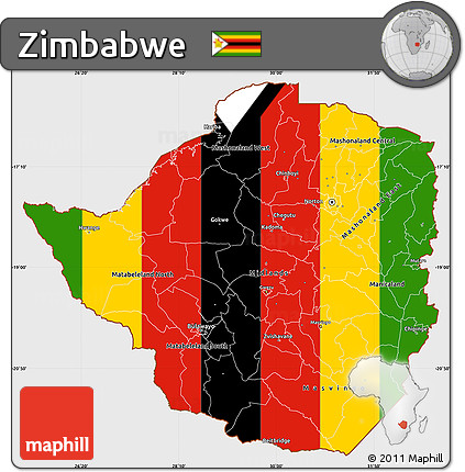 Flag Simple Map of Zimbabwe, single color outside, flag aligned to the middle