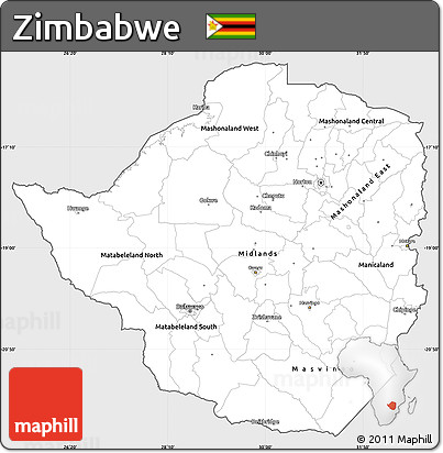 Silver Style Simple Map of Zimbabwe, single color outside